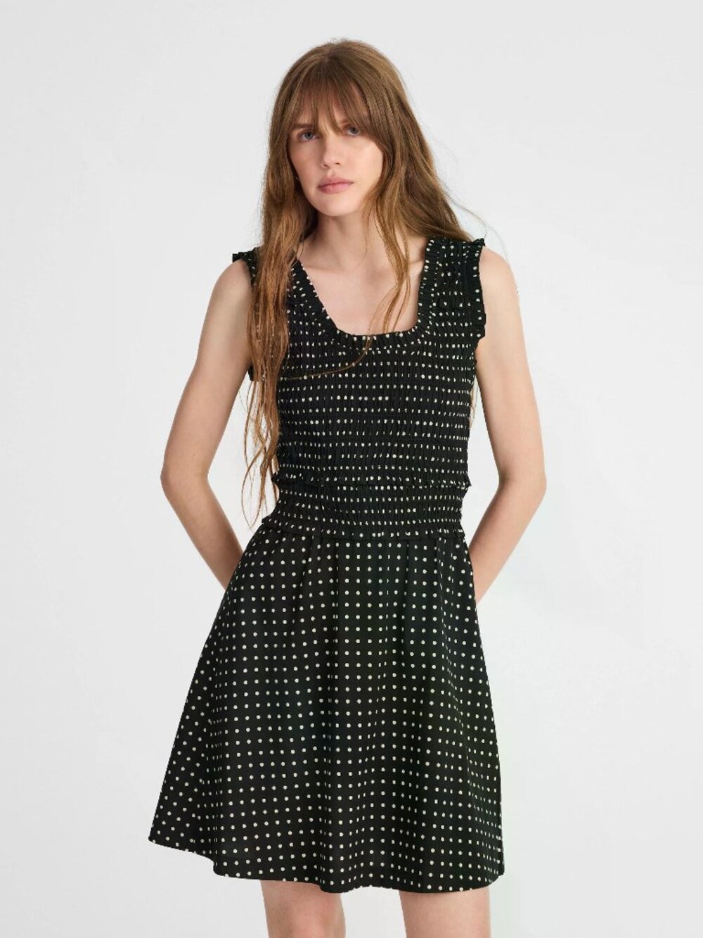 Madewell Ruffled Scoopneck Mini Dress in Dot